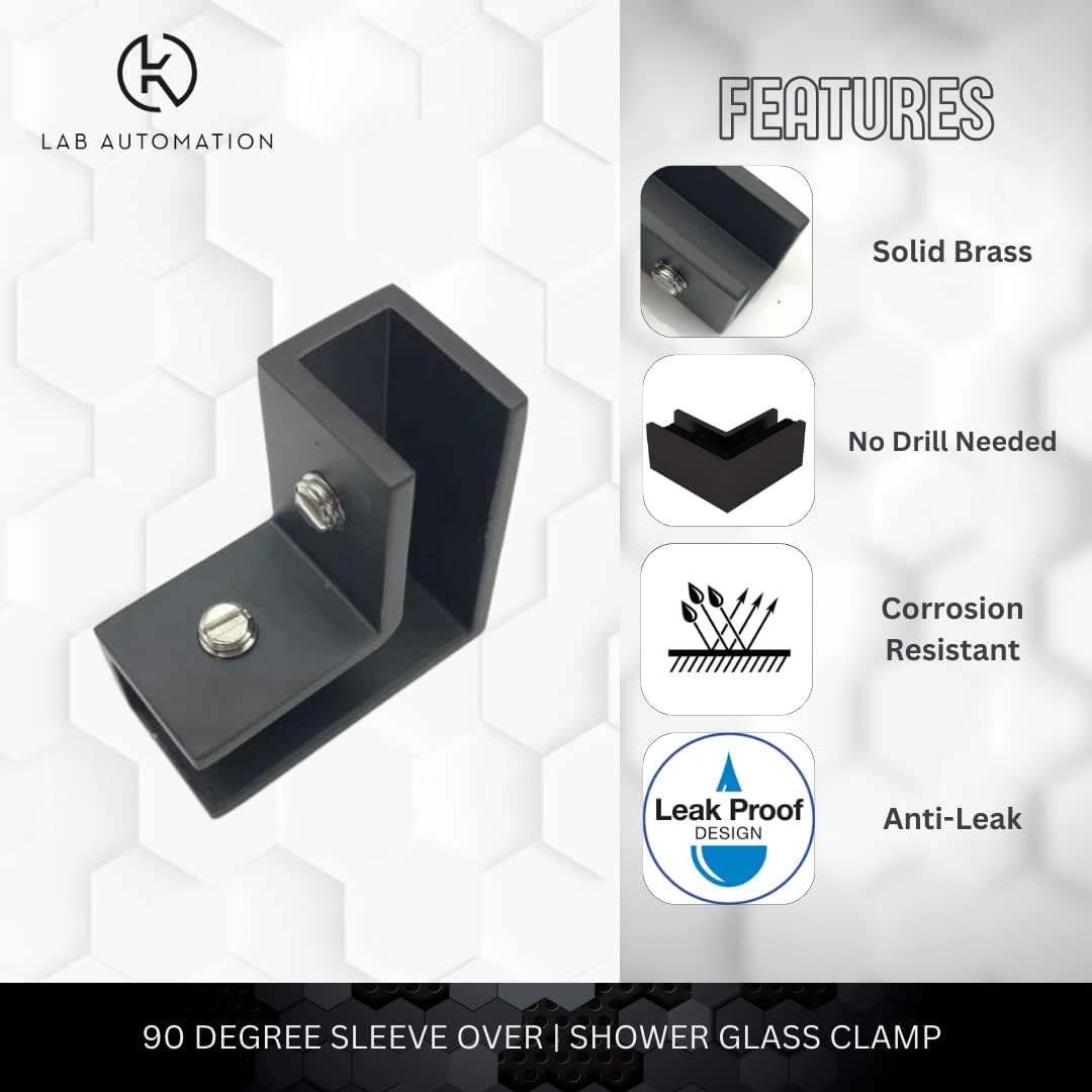 90 Degree Sleeve Over Shower Glass Clamp - Durable and Sturdy - Matte Black (Black)