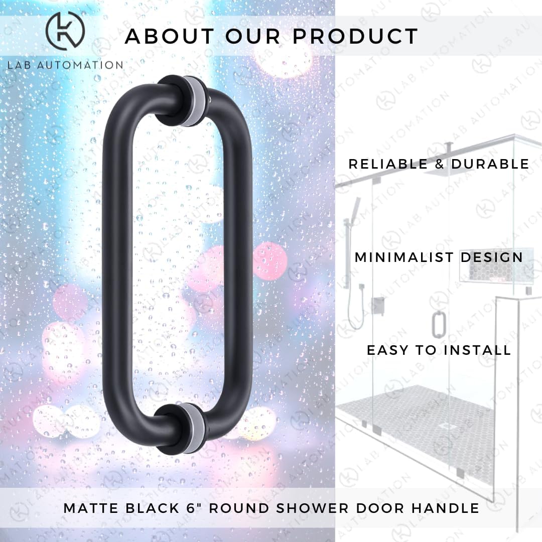 6" Round Matte Black Shower Door Pull Handle – Premium Shower Glass Doors – Stainless Steel Handle – Modern and Durable Design (Matte Black, 6")